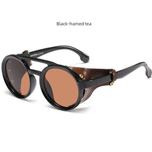 Load image into Gallery viewer, Men&#39;s and Women&#39;s round Sunglasses Retro Fashion Leather Personalized Sunglasses Fashionable Side Cover Style

